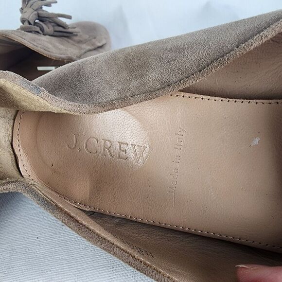 J. Crew Suede Leather Tassel Smoking Loafers Size 8.5 In Light Khaki Neutral - Picture 6 of 8